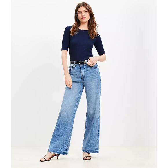 LOFT Petite High Rise Wide Leg Jeans Bright Mid Indigo Wash 28/6 - Picture 12 of 12